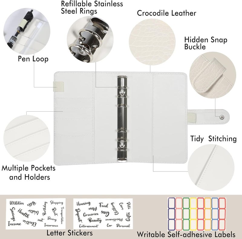 eleger Budget Binder with Zipper Envelopes - Crocodile Pattern Leather Money Organizer, Cash Saving Book Budgeting Planner, cash stuffing folder envelope system, A6 Bill Binders with Pockets, Beige - Image 3